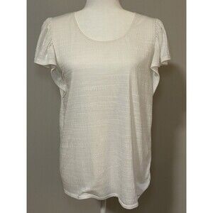 MAX STUDIO Ruffle Sleeve Scoop Neck Textured Cream Top Medium